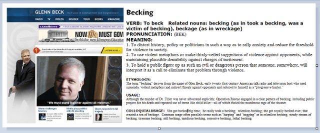 Becking 2 Glen Beck with gun, Becking definition